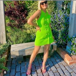 NWT ZARA Textured Weave Dress With Buttons S Green